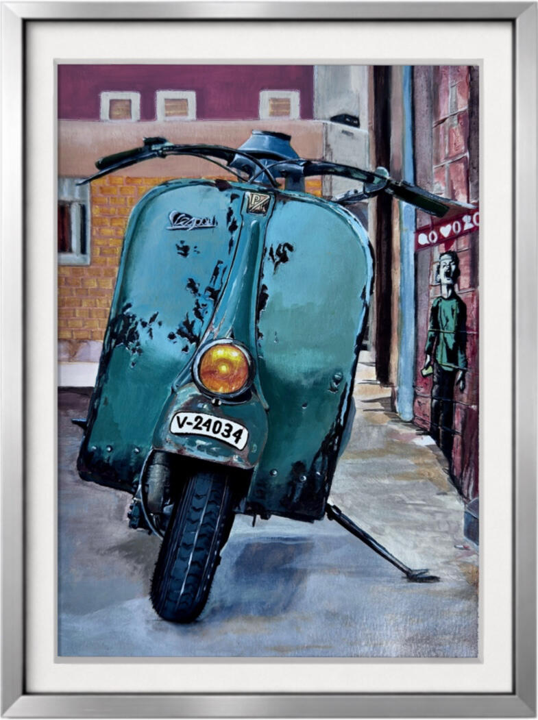 Vespa 125U · Acrylic on canvas Original artwork · Unique piece A limited fine art edition derived from the original work is available.