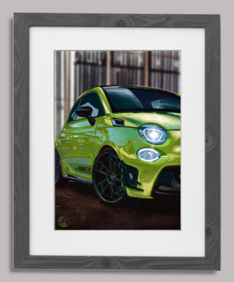 Pintura digital de un Volkswagen Beetle clásico, obra artística de Isaac Núñez, edición limitada fine art