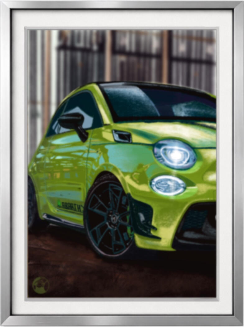 Pintura digital de un Volkswagen Beetle clásico, obra artística de Isaac Núñez, edición limitada fine art