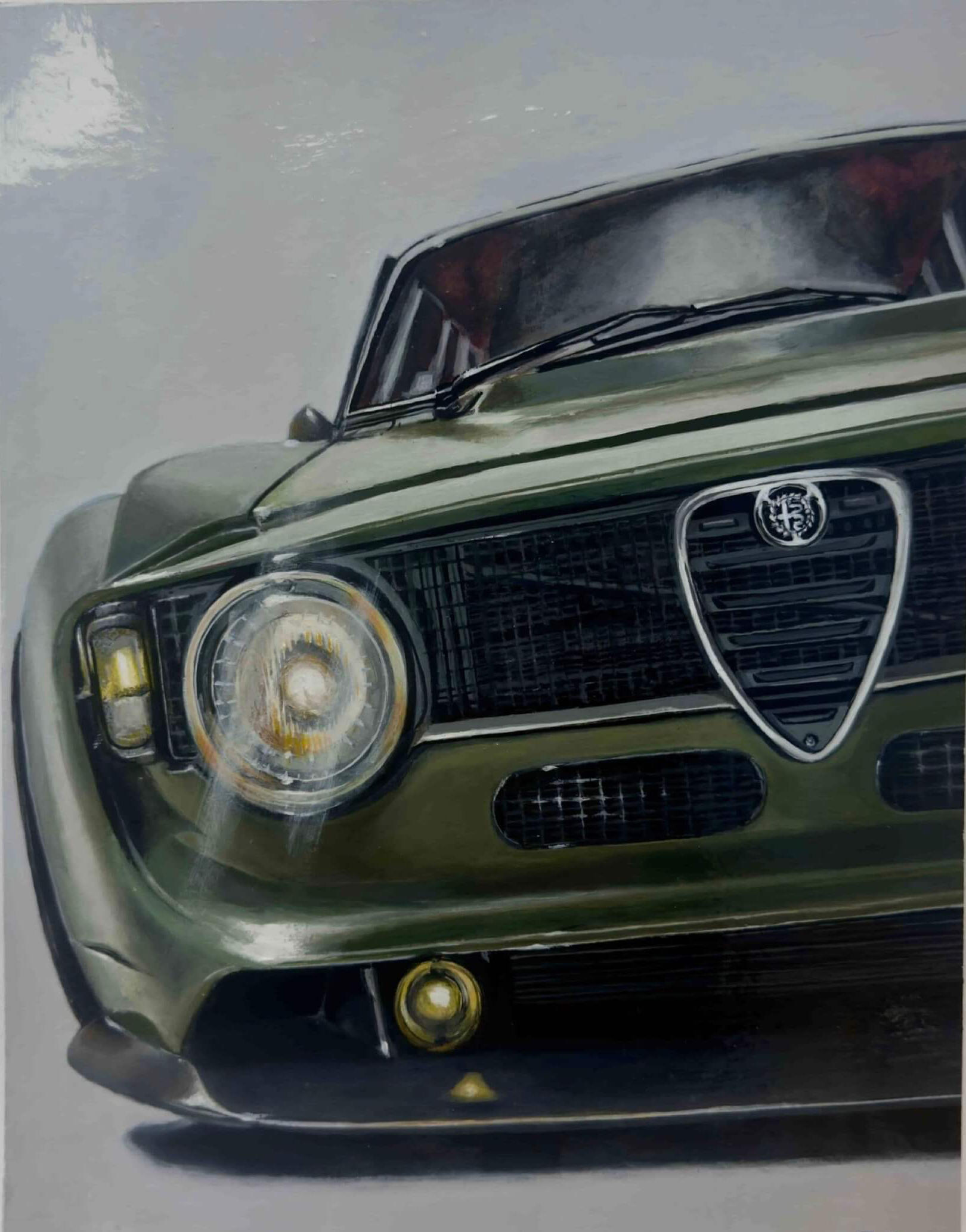 Pintura de Alfa Romeo clásico en vista frontal · arte automotriz de Isaac Núñez